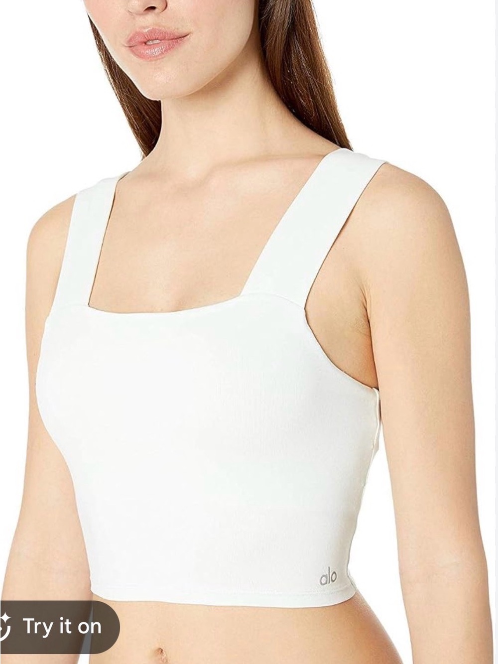 ALO Yoga White Ribbed Square-Neck Crop Tank